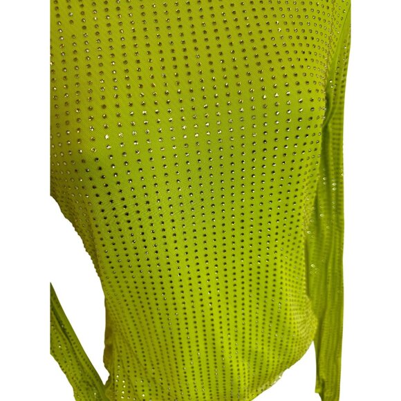 OW Collection MESHA Rhinestone Blouse in Cyber Lime Green NWT - Size S - Picture 11 of 11